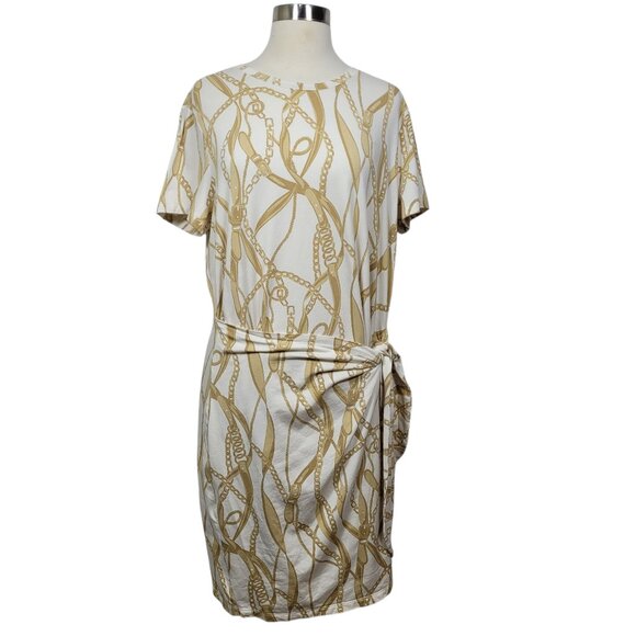 Lauren Ralph Lauren White Chainlink Print Tie Waist Dress Size XL Above Knee - Picture 2 of 11